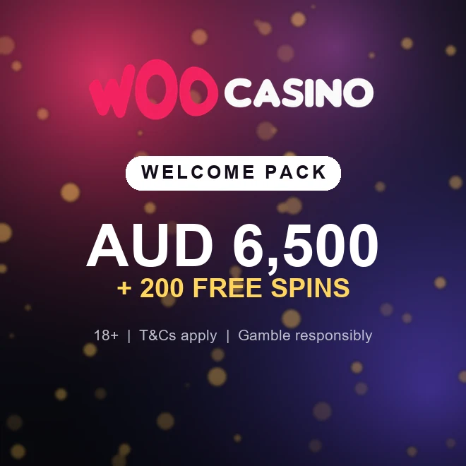 WooCasino welcome pack: AUD 6,500 plus 200 free spins